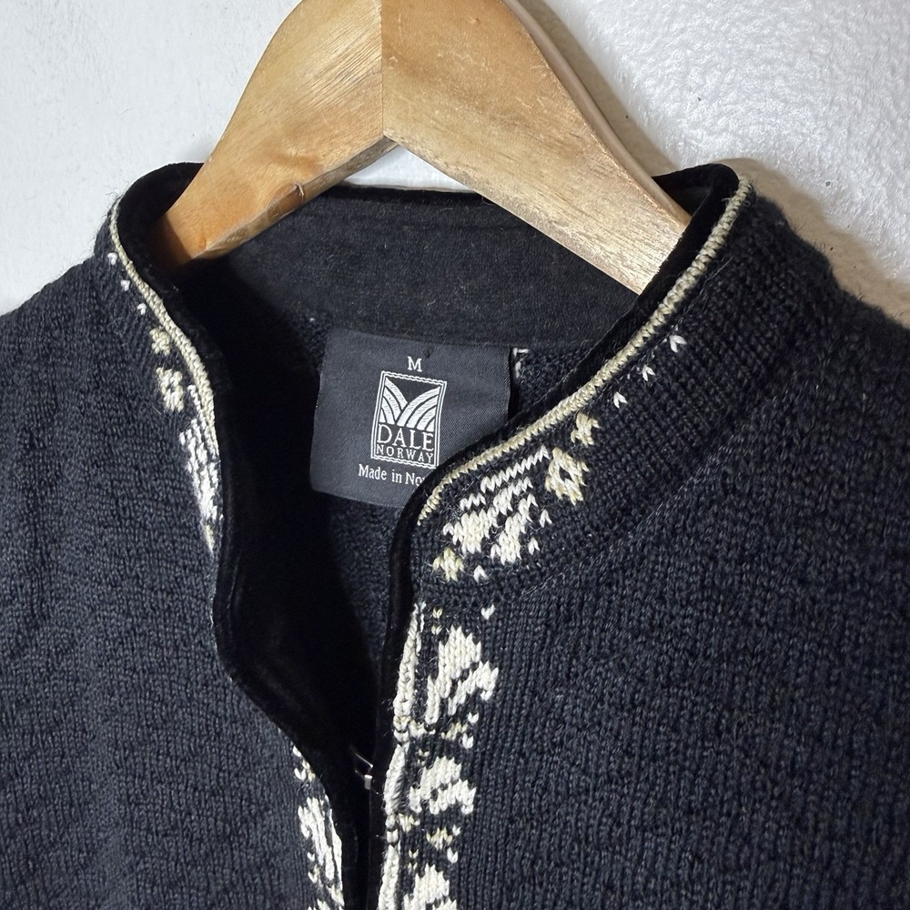 Dale Of Norway Black White Norwegian Merino Wool Cardigan Sweater Womens Medium - Picture 4 of 14